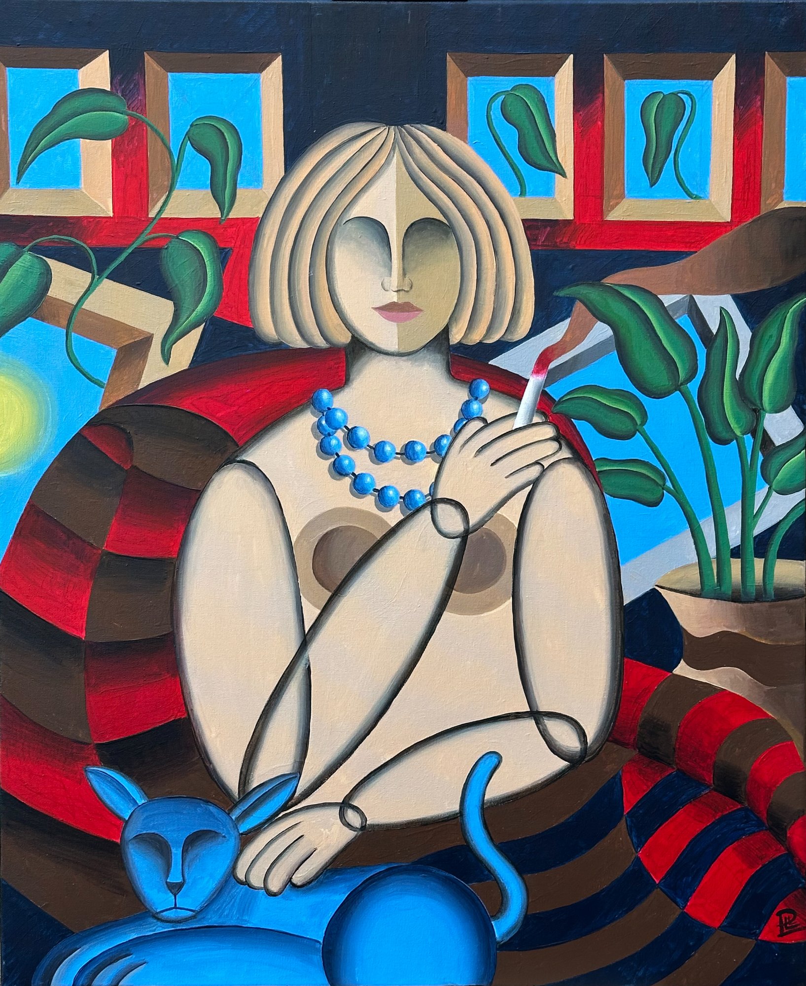 Dona amb Gat Blau — Pere Lluís León