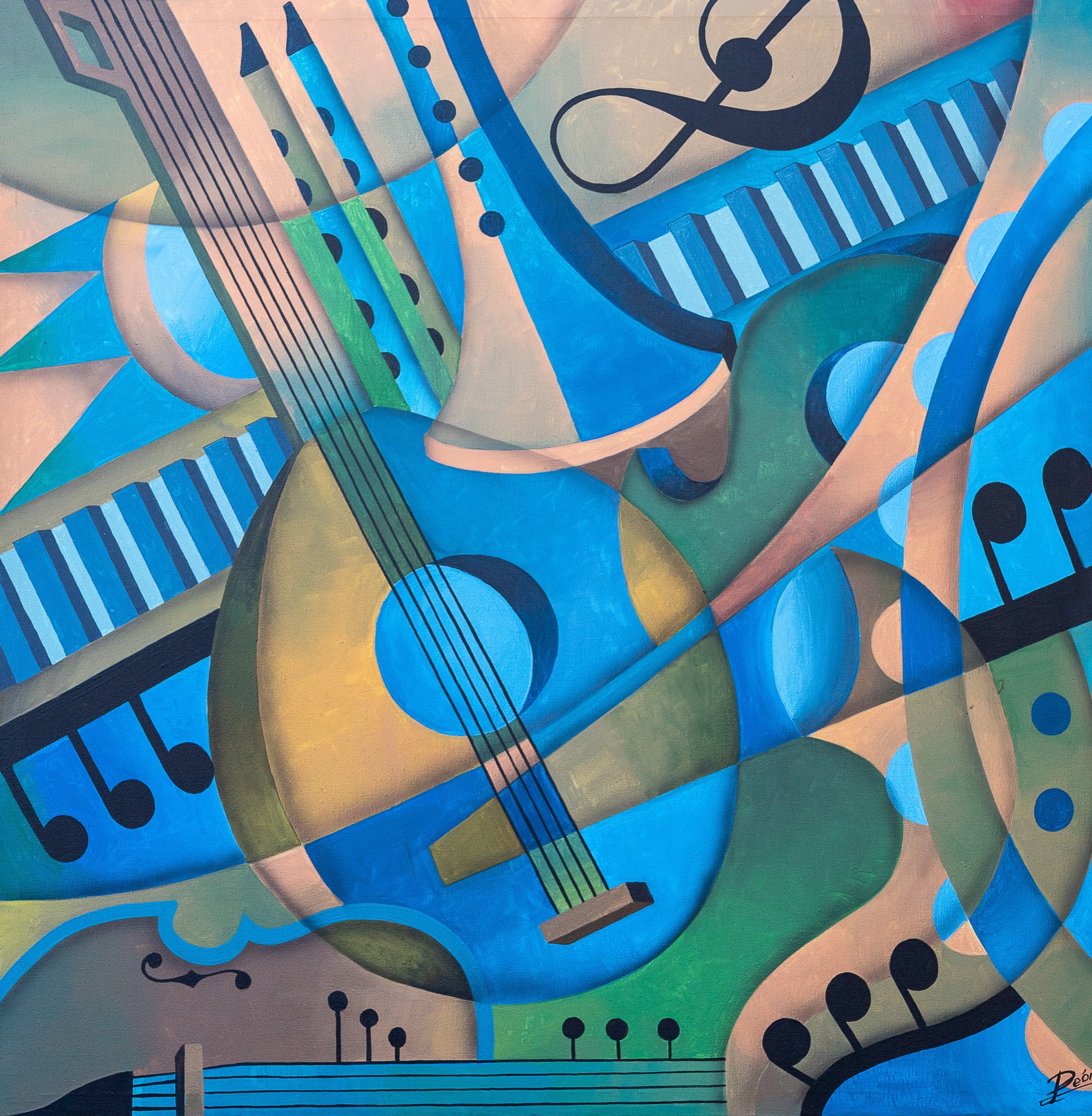 Oda a la Música — Pere Lluís León. Pintura expresionista dedicada a la música. Acrílico sobre lienzo, 130×97 cm. Pintor Barcelona.